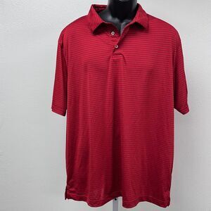 PGA Tour‎ Golf Polo Red with Black Stripes Moisture Wicking Short Sleeve Size XL